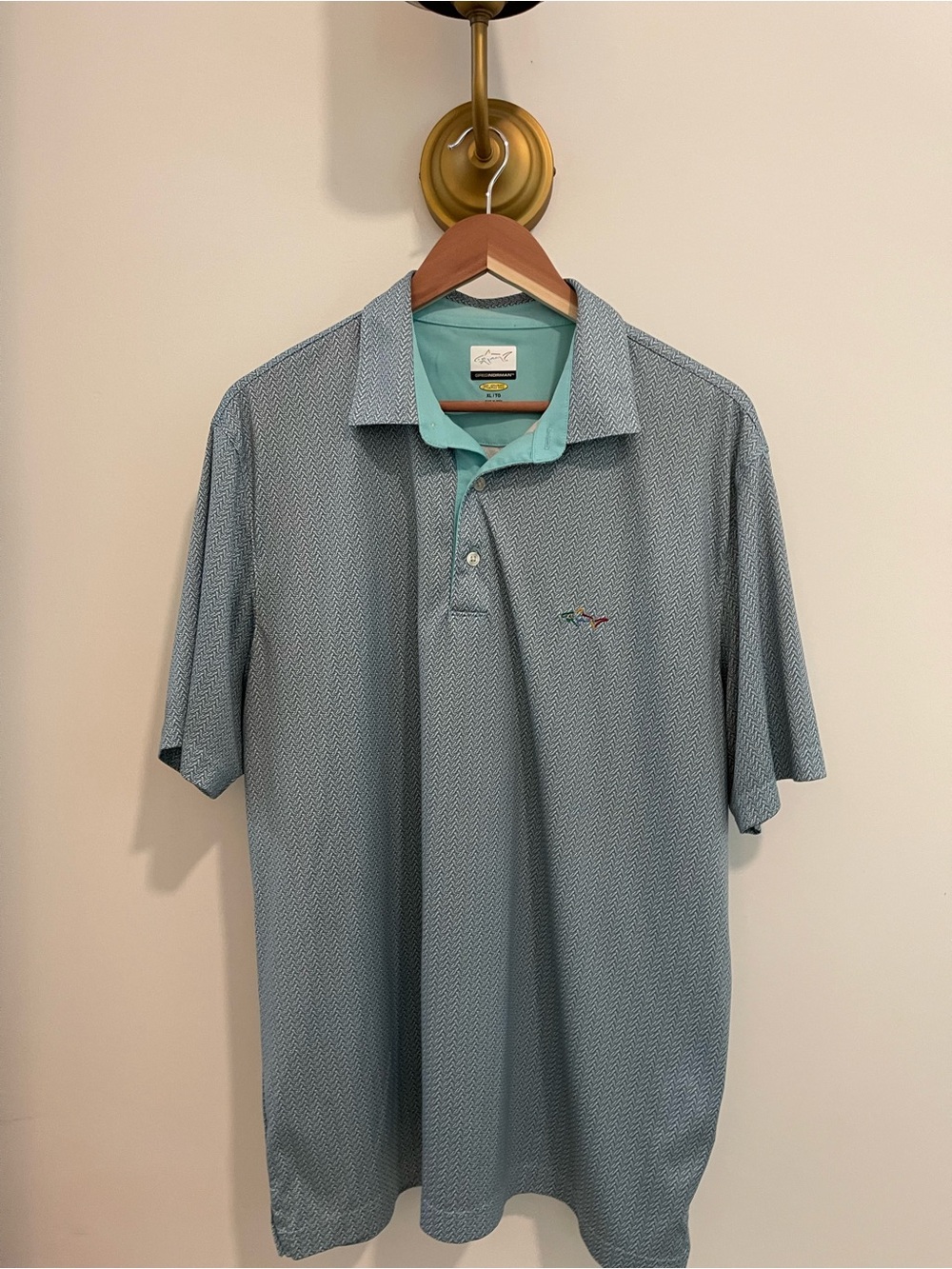 Greg Norman Collection Light Blue Polo with Mint Contrast Collar